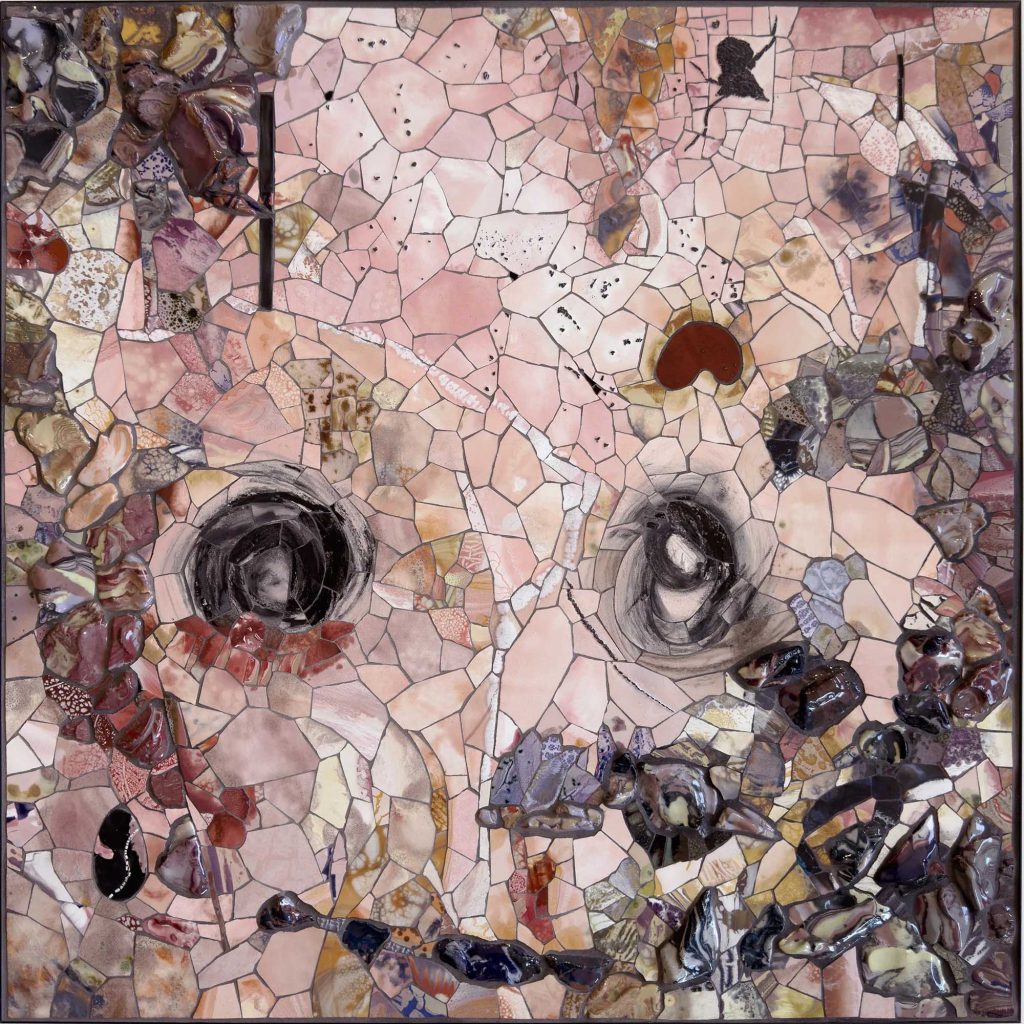 Manuel Mathieu, Enigma, 2025, Mosaic on metal structure, 61 x 61 cm