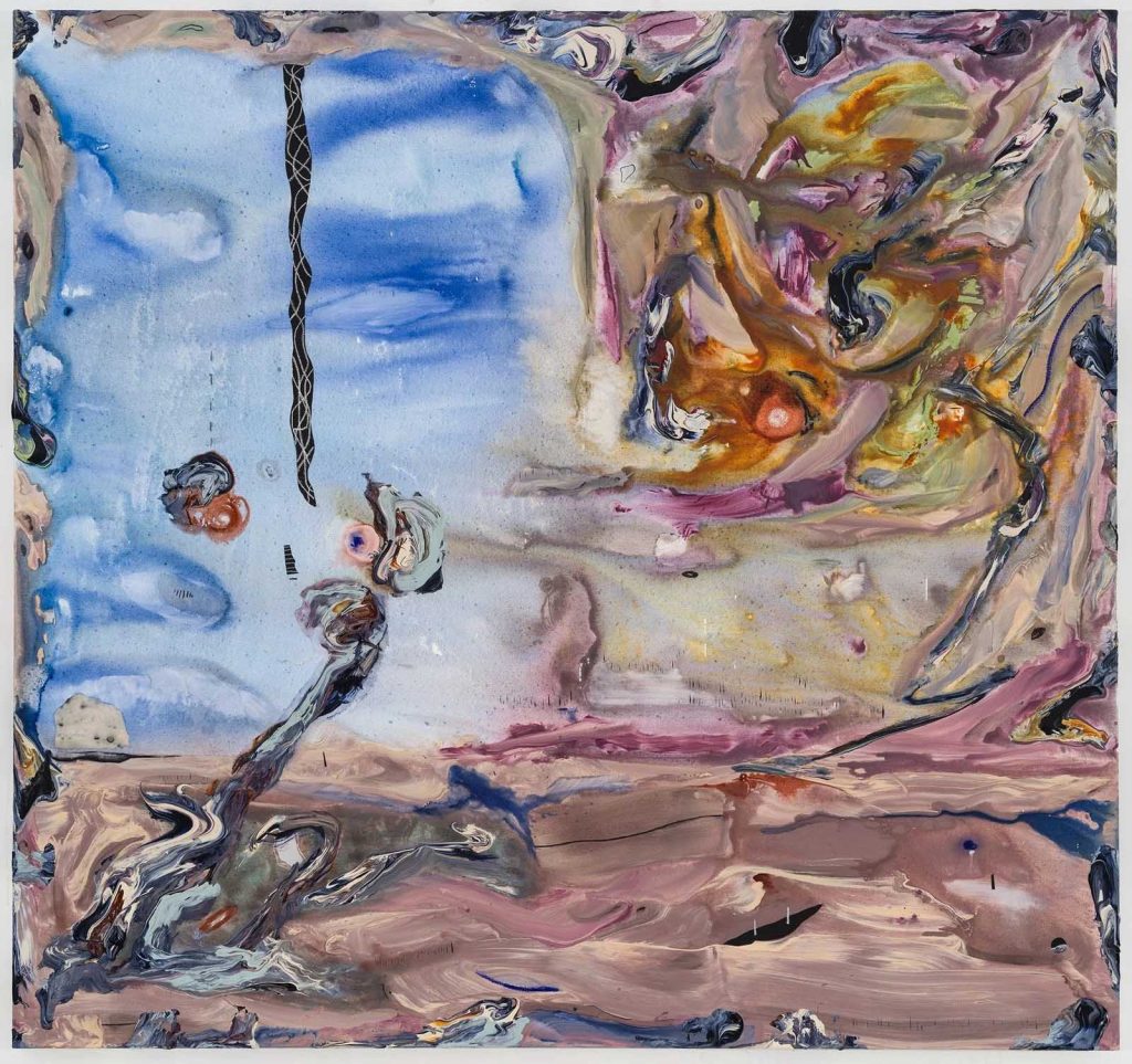 Manuel Mathieu, Holding on a Thread, 2024, Mixed media on canvas, 68 x 72 in, 172.7 x 182.9 cm