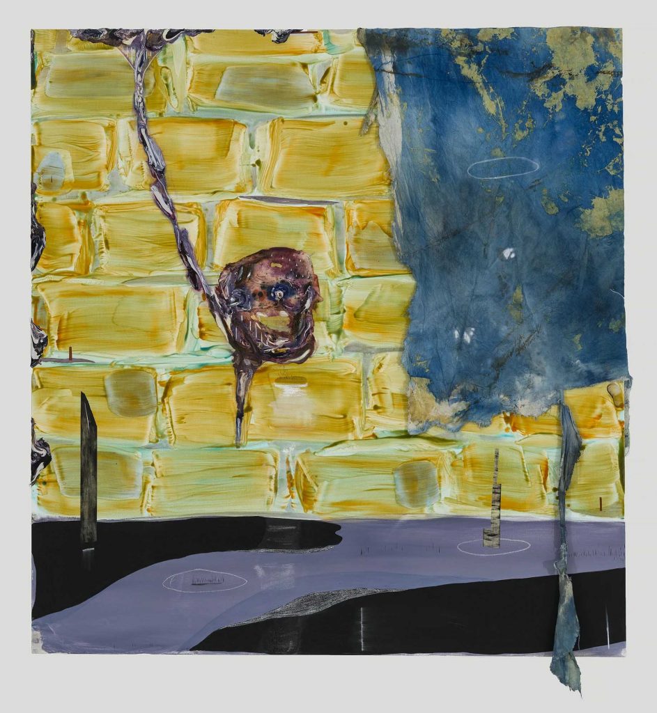 Manuel Mathieu, Le cordon, 2026, Mixed media on canvas, 72 x 68 cm