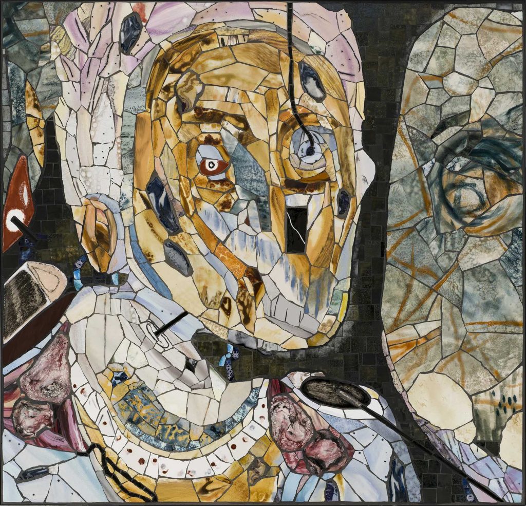 Manuel Mathieu, Regard tracé, 2026, Mosaic on metal frame, 24 x 24 in, 61 x 61 cm