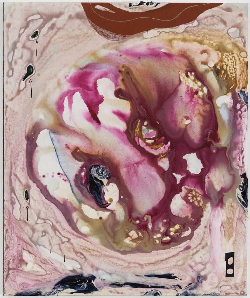 Manuel Mathieu, Rouge ascension, 2023, Techniques mixtes sur toile, 91,4 x 76,2 cm