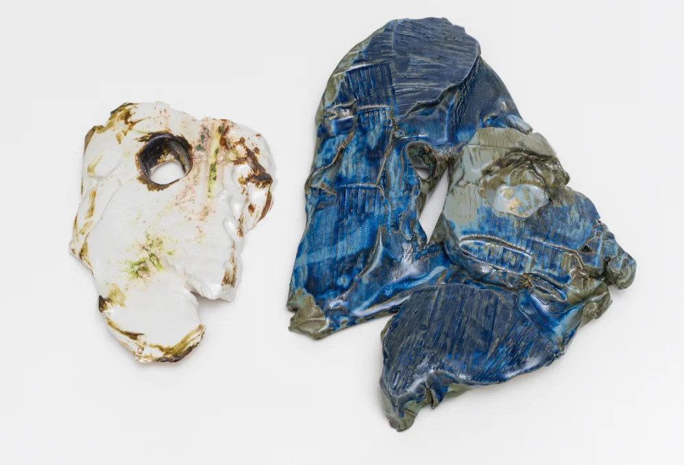 Manuel Mathieu, Self Portrait 0322, 2022, Ceramic, White Ceramic : 26.7 x 19.7 x 5.1 cm, 10 1/2 x 7 3/4 x 2 in,  Blue Ceramic : 40.6 x 30.5 x 5.1 cm, 16 x 12 x 2 in