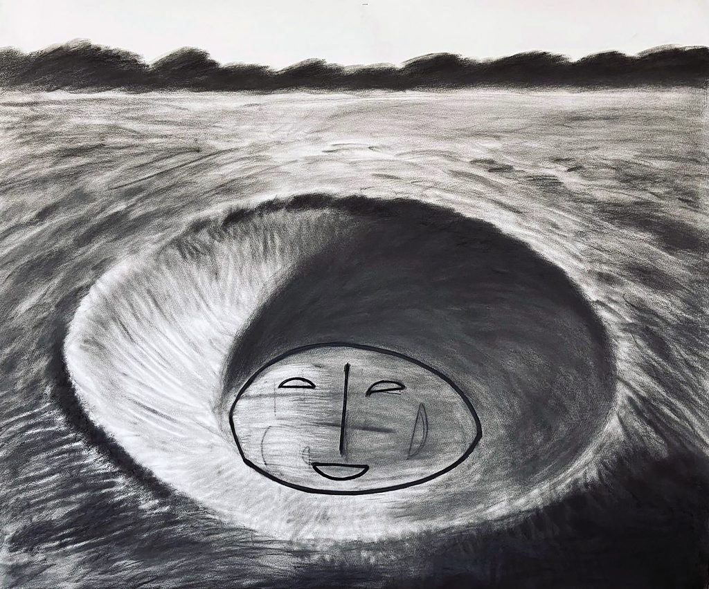 Nikita Kadan, Crater face, 2025, Charcoal on paper, 120 x 150 cm