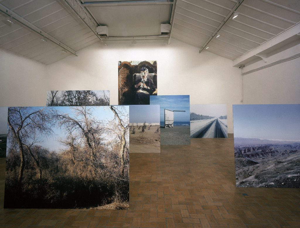 Sophie Ristelhueber, Galerie Arlogos, Paris (FR), 1999, Exhibition view, "Autoportrait", set of 8 digital prints mounted on aluminum
