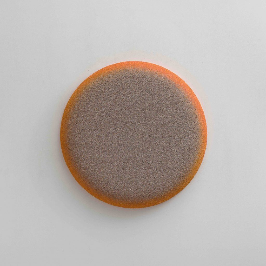 Vincent Beaurin, Tableau Ocelle #39, 2026, Polystyrene, epoxy resin, marble sand, glass glitter, Ø 71 x 10 cm