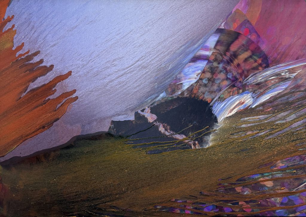 Virginie Ittah, Anna, 2026, Silk and wool, ochres collected and transformed into pigments by the artist (91530 Le Marais), bio-based low-carbon indigo (Pili), oil paint, oil stick, 114 x 162 cm