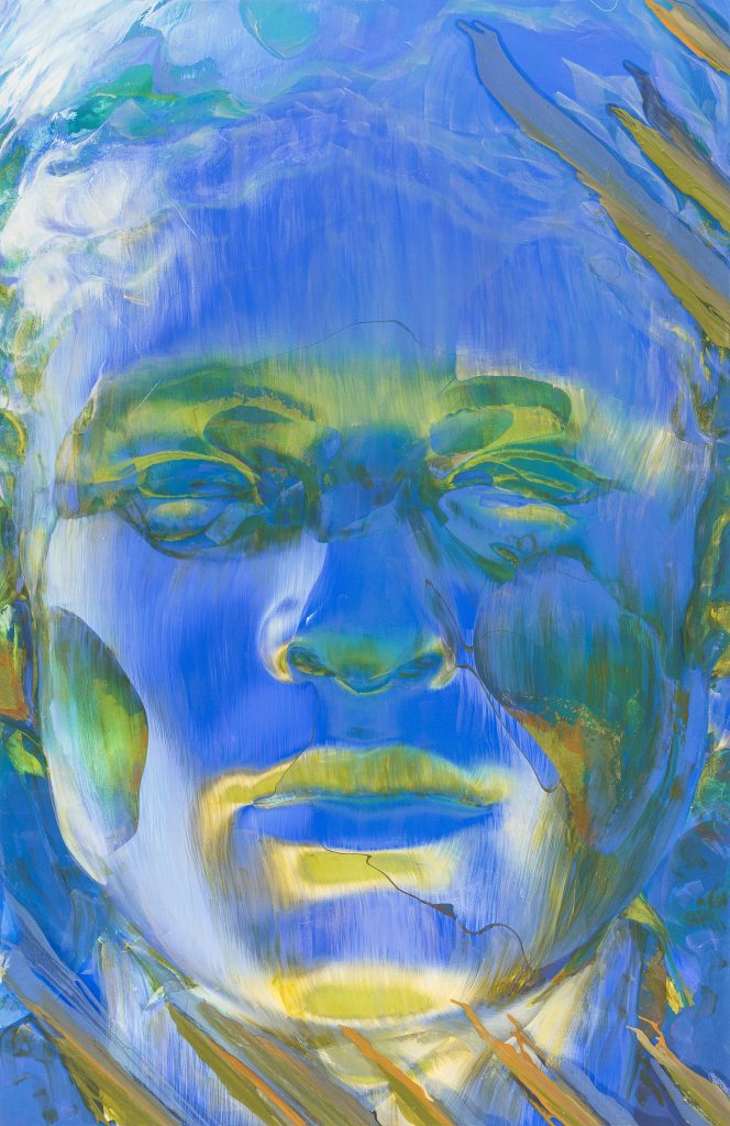 Virginie Ittah, Vivian, 2026, Silk, ochres collected and transformed into pigments by the artist (91530 Le Marais), oil paint, oil stick, 200 x 130 cm